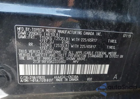 2019 Toyota Rav4 Le from USA, damaged, VIN 2T3F1RFV5KC035860